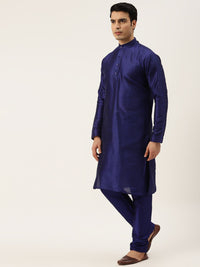 SOJANYA Men Navy Blue Kurta with Churidar & Nehru Jacket