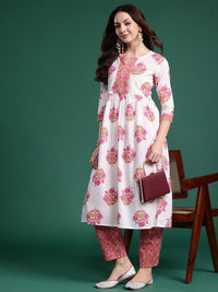 Indo Era Floral Printed Pure Cotton Kurta with Trousers