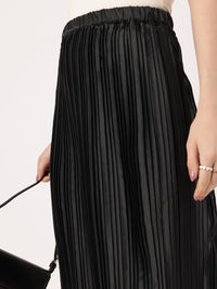 DressBerry Effortless Elegance Accordion Pleated Satin Finish A-Line Midi Skirts