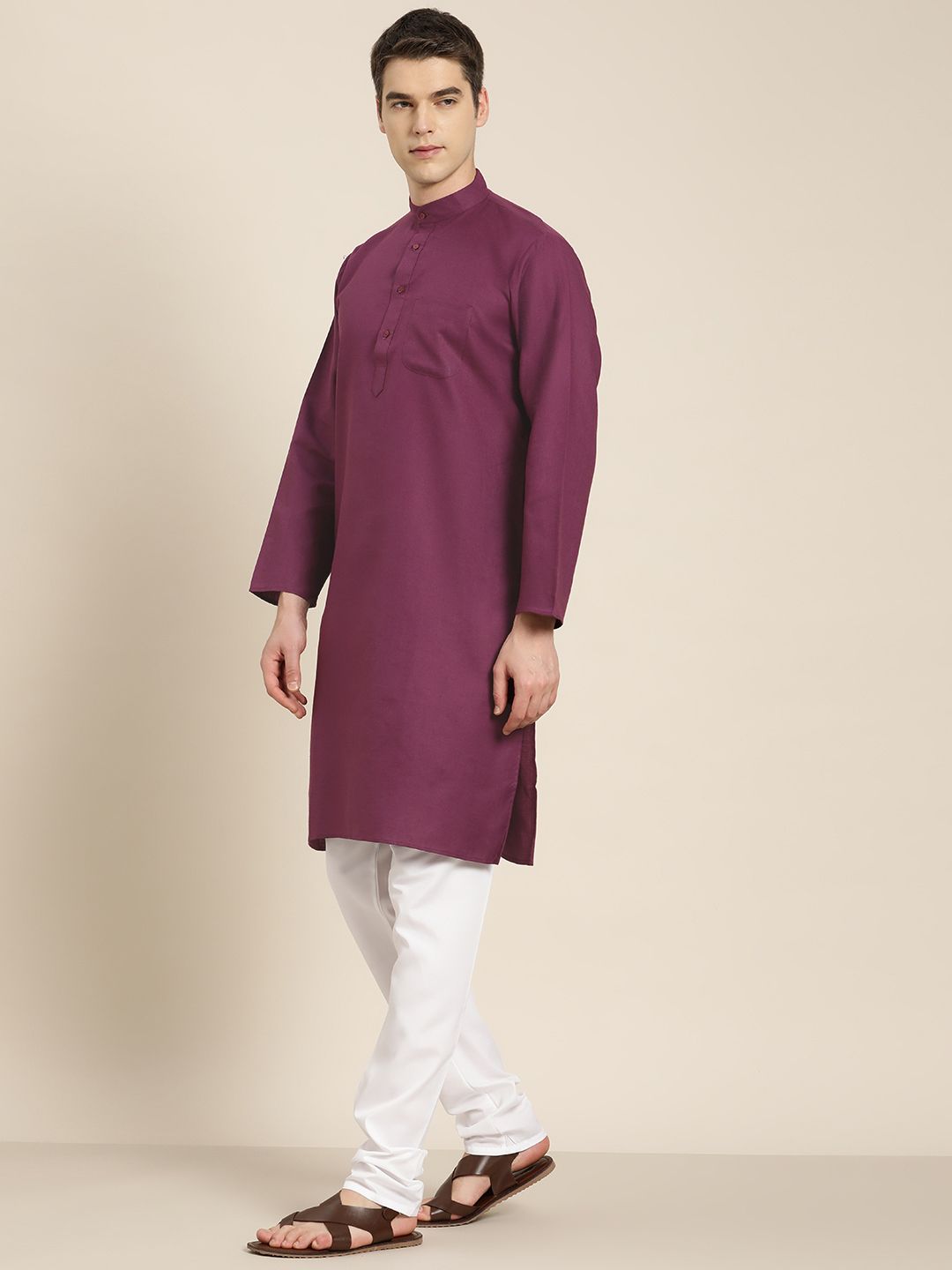 SOJANYA Lelaki Cotton Linen Solid Kurta