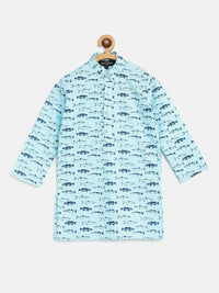 SOJANYA Boys Blue Shark Print Kurta Kapas Lurus