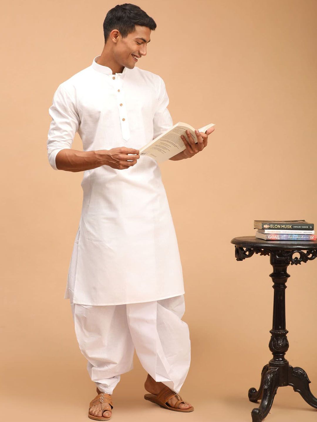 VASTRAMAY Mandarin Collar Regular Kurta with Dhoti Pants