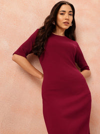 all about you Cotton Ribbed Side Slits Sheath Midi Dress