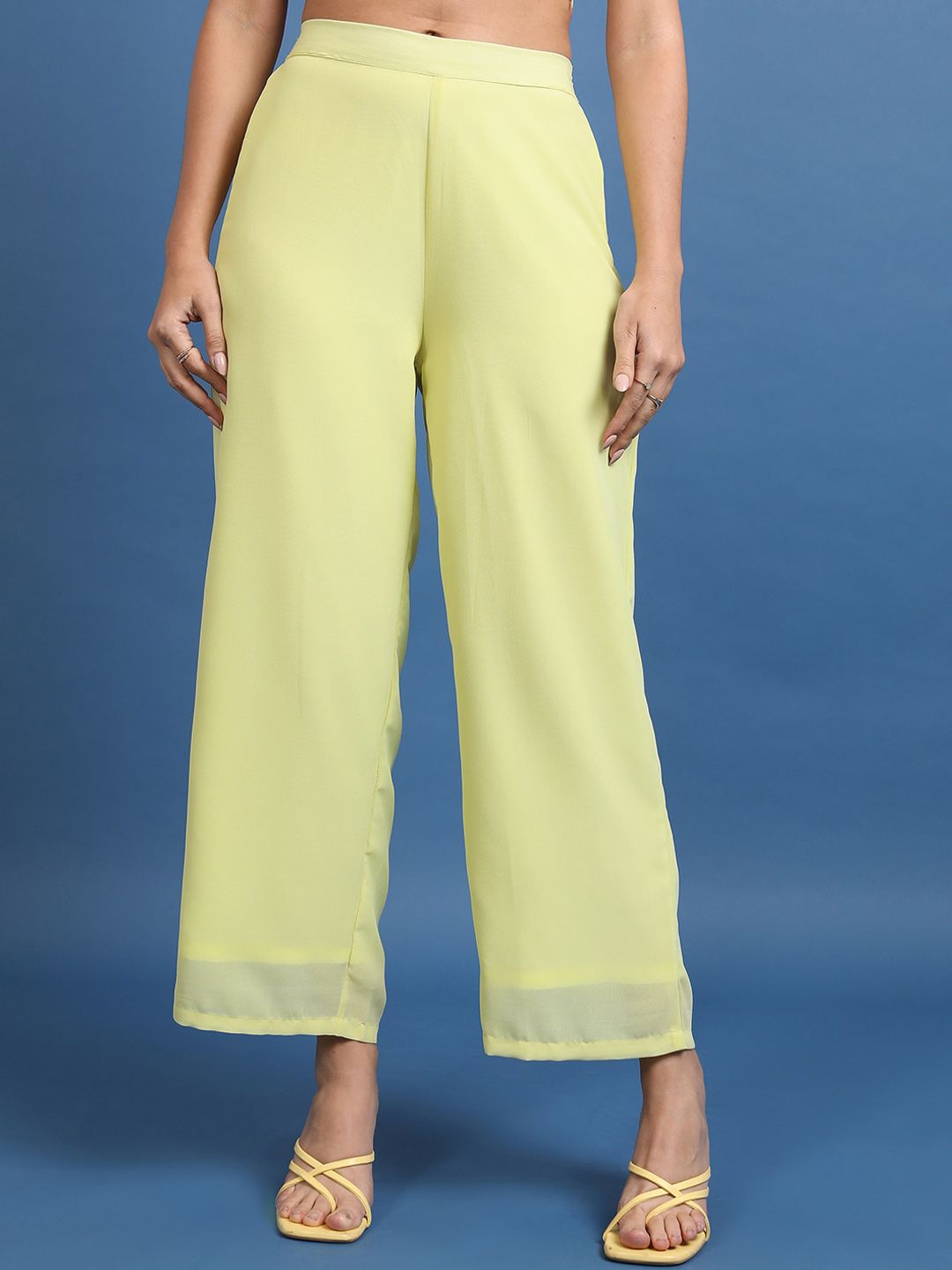 Vishudh Lime Green Printed Crop Top & Jacket With Palazzos