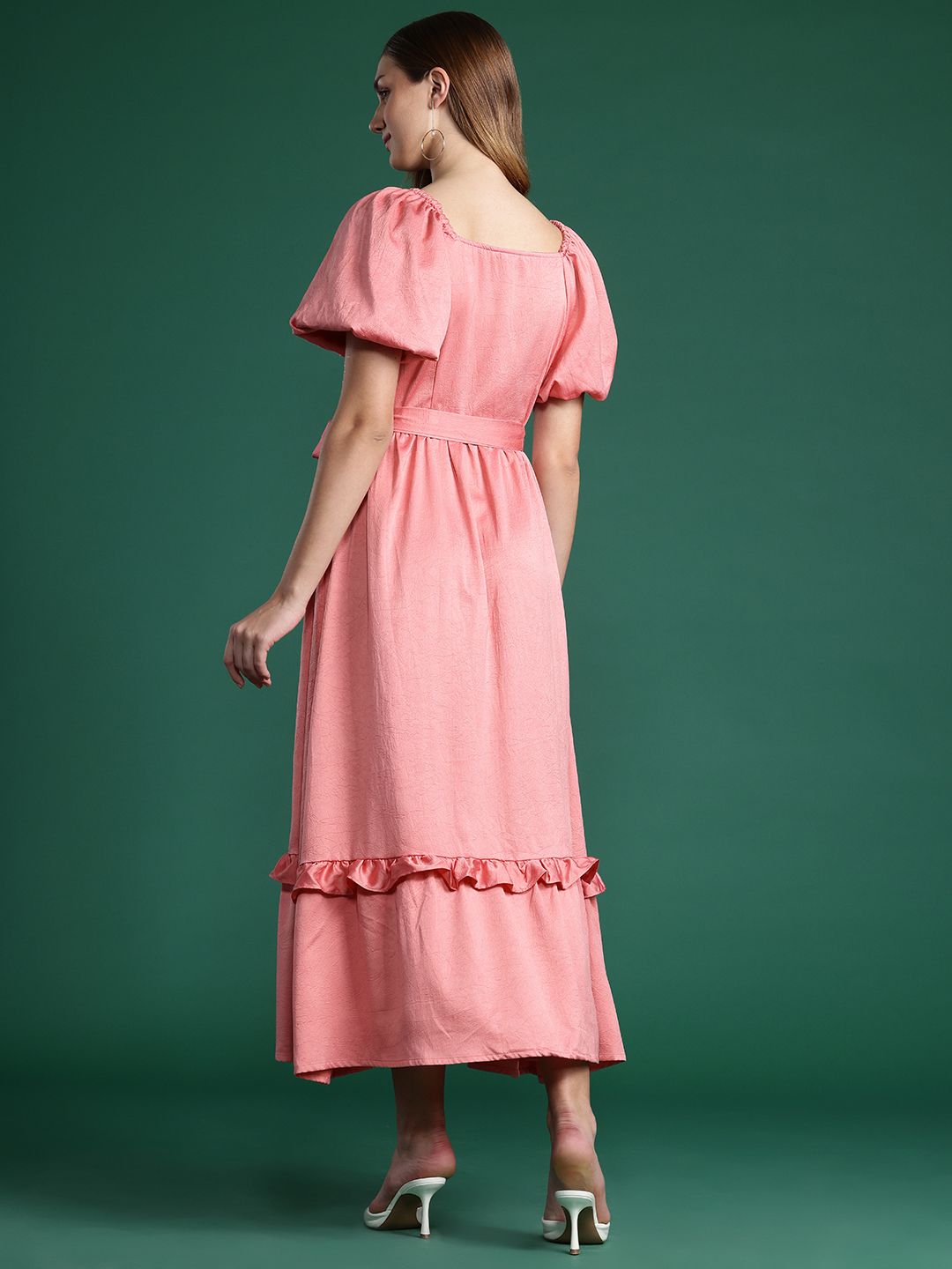 DressBerry Puff Sleeve Ruffled Maxi Dress
