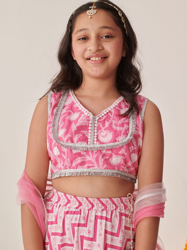 pspeaches Girls Printed Ready to Wear Lehenga & Blouse With Dupatta