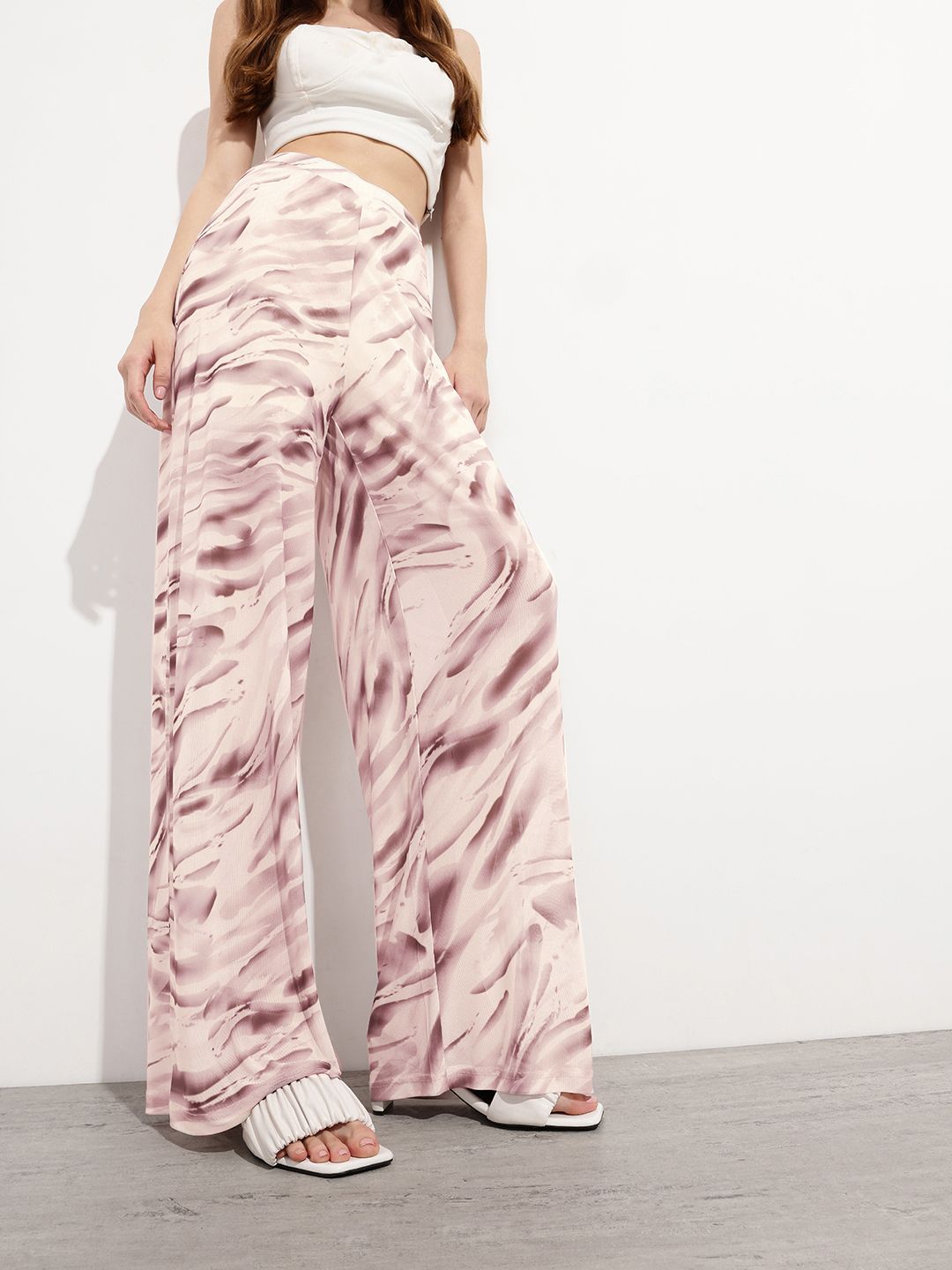 DressBerry Women Breezy Strokes Mesh Wide Leg Trousers