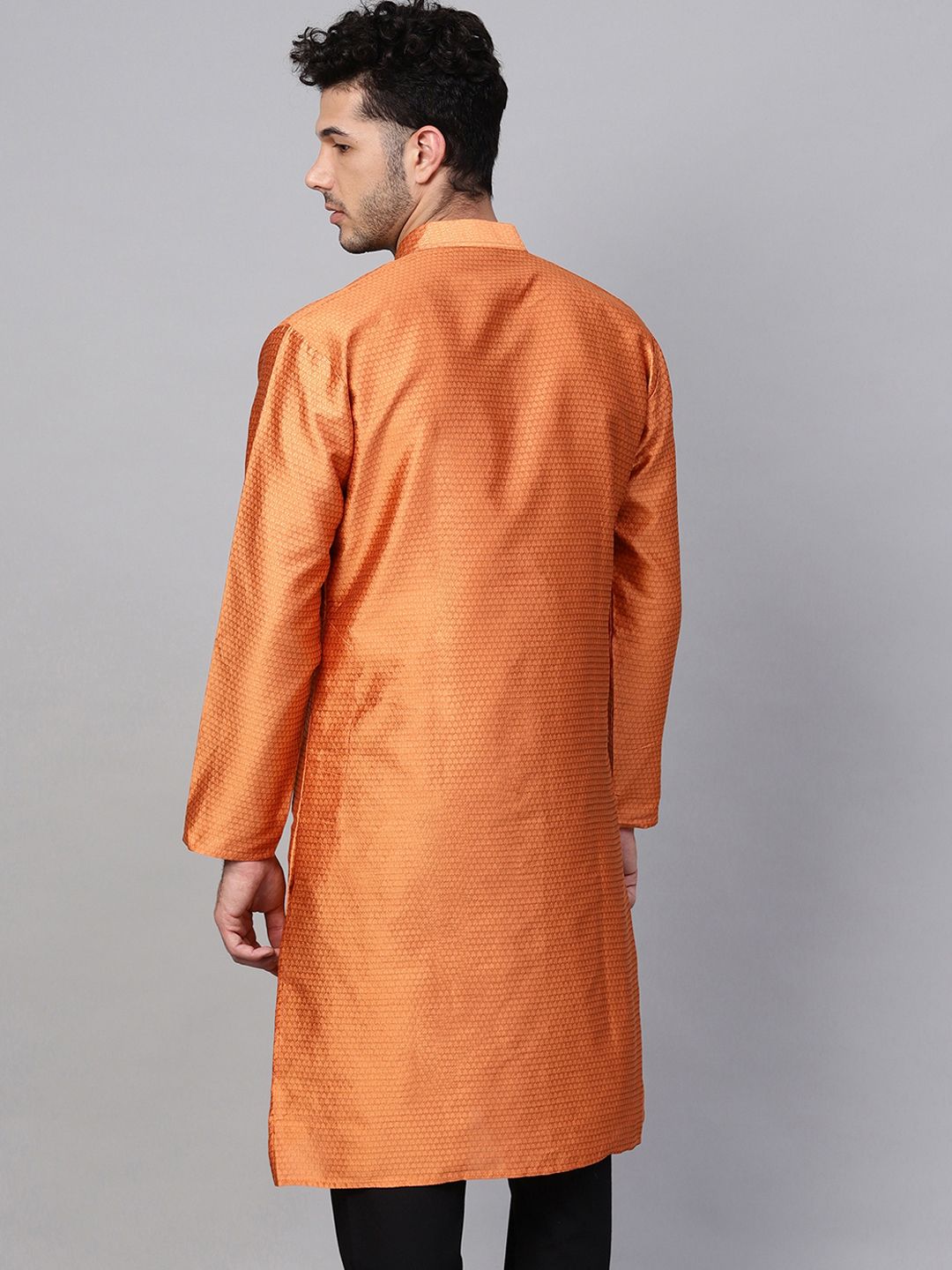 SOJANYA Men Peach-Coloured Printed Straight Kurta