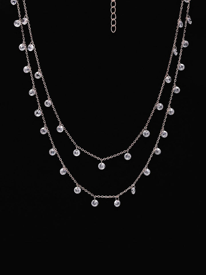 PANASH 925 Sterling Silver Rose Gold-Plated Layered Cubic Zirconia-Beaded Necklace