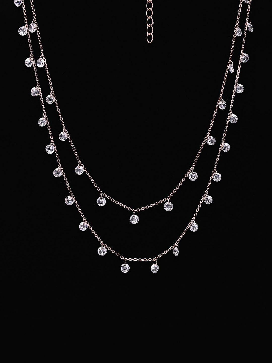 PANASH 925 Sterling Silver Rose Gold-Plated Layered Cubic Zirconia-Beaded Necklace