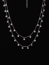 PANASH 925 Sterling Silver Rose Gold-Plated Layered Cubic Zirconia-Beaded Necklace