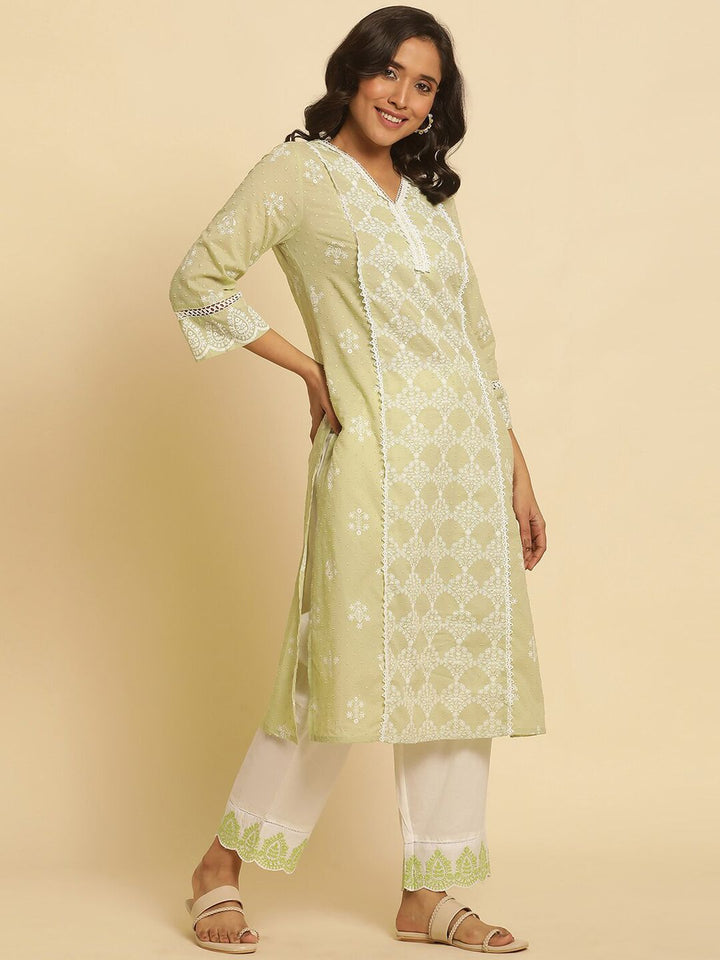 W Women Straight Fit Pleated Pure Cotton Ethnic Trousers