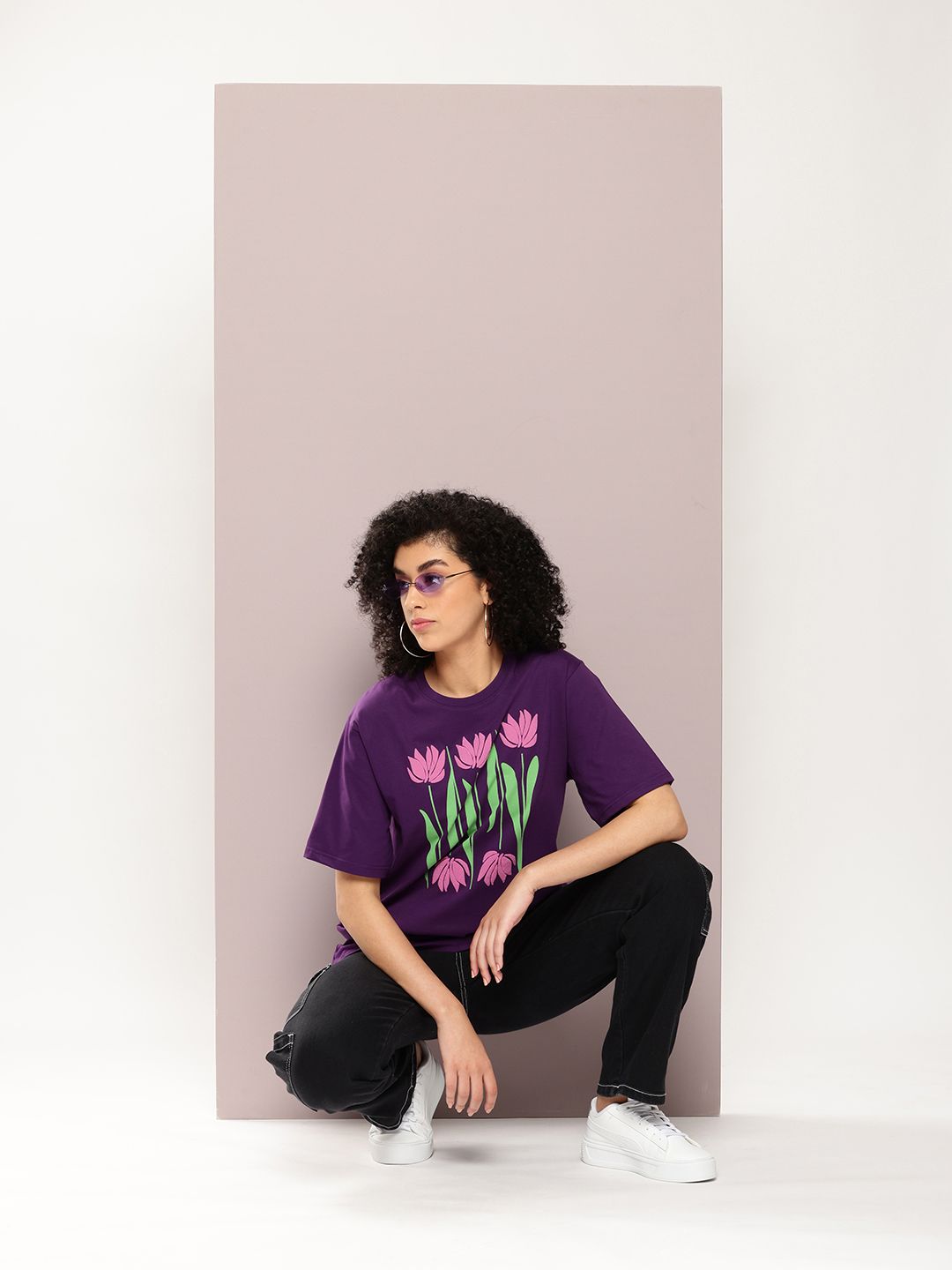 DILLINGER Women Graphic Printed Embossed Oversized T-shirt