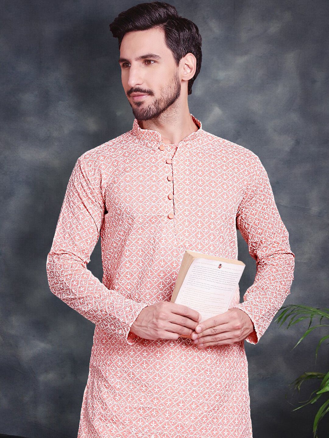 Jompers Ethnic Motifs Embroidered Pure Cotton Chikankari Kurta With Churidar