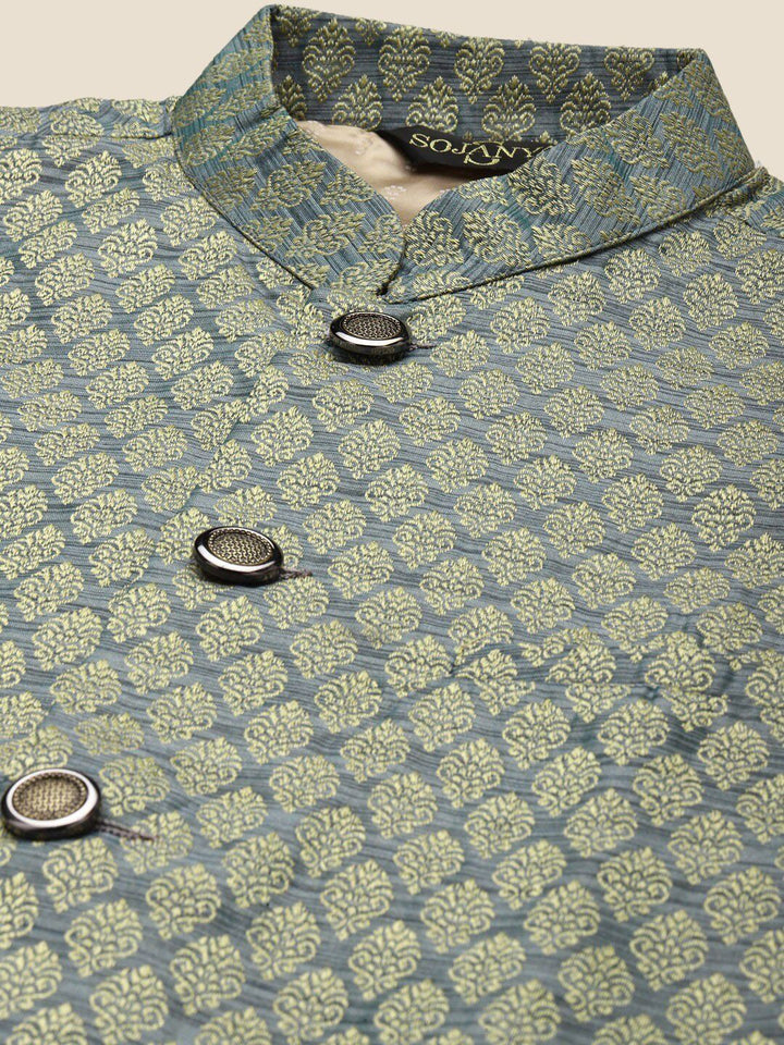 SOJANYA Mandarin Collar Regular Kurta With Churidar & Nehru Jacket