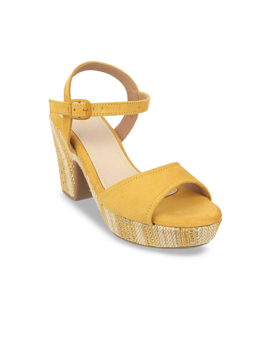Mochi Women Colourblocked Block Sandals with Buckles