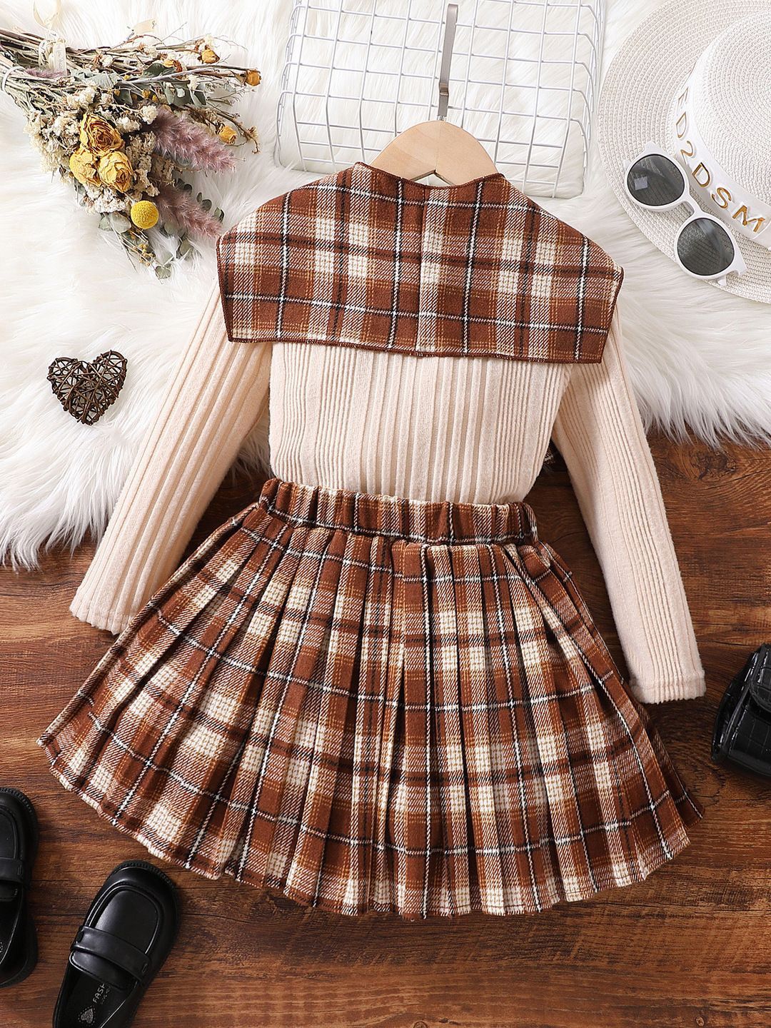 YK Checked Fit & Flare Dress