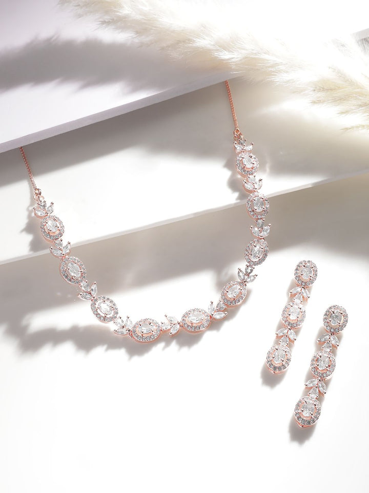 Rubans 18k Rose Gold-Plated Putih Zirkonia Kalung Buatan Kalung Buatan Kalung
