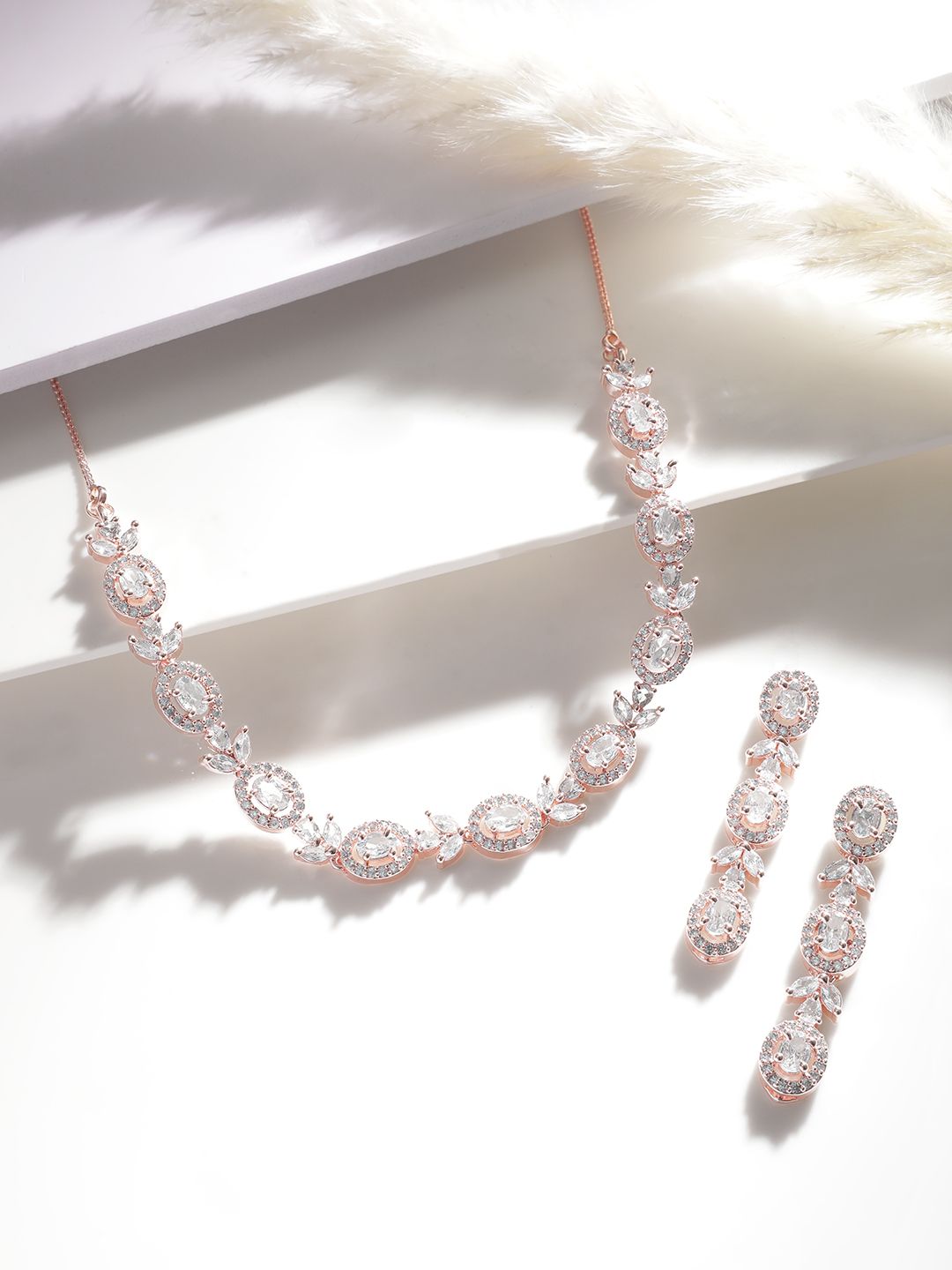 Rubans 18k Rose Gold-Plated Putih Zirkonia Kalung Buatan Kalung Buatan Kalung