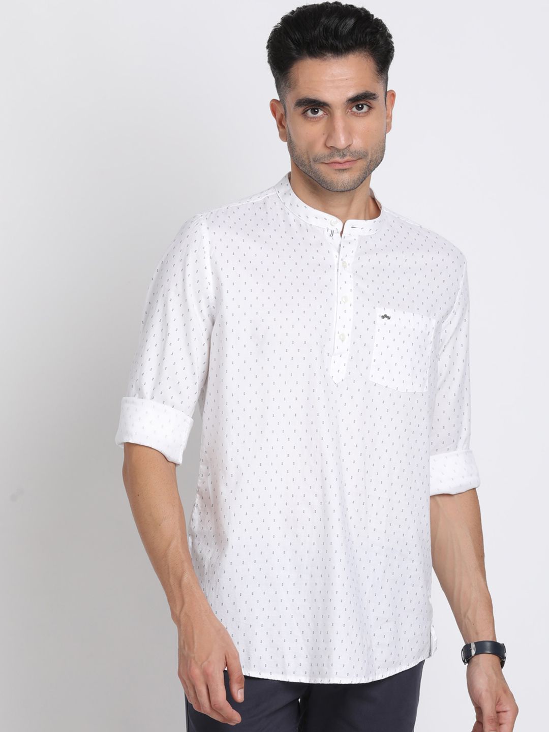 Turtle Geometric Printed Band Collar Pure Cotton Straight Kurta