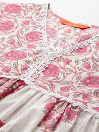 Indo Era Women Floral Printed Empire Pure Cotton Kurta with Trousers