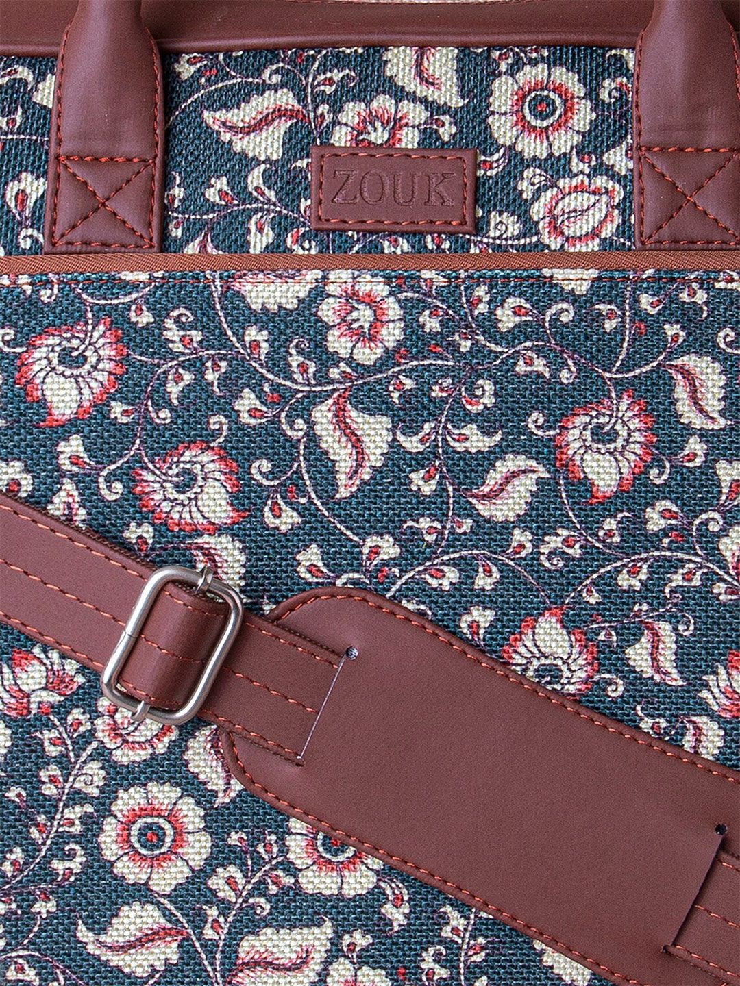 ZOUK Unisex Blue & Brown Kalamkari Printed Vegan Leather Laptop Bag