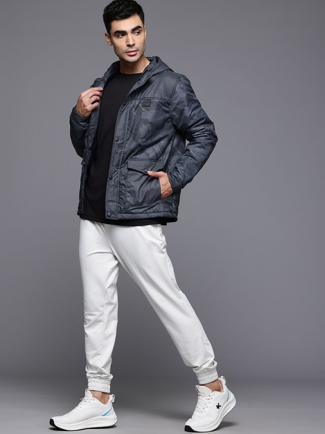 HRX by Hrithik Roshan Abstract Print Hooded Padded Jacket