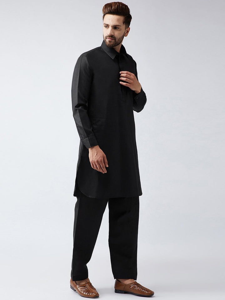 SOJANYA Lelaki Hitam Solid Kurta Lurus