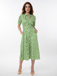 RAREISM Geometric Printed Cotton Midi Shirt Dress