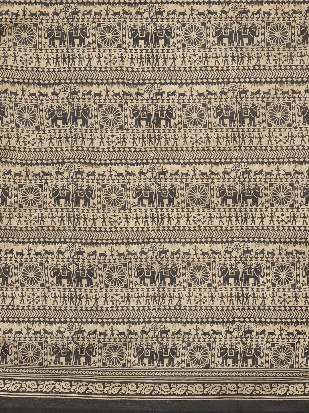 KALINI Black & Beige Silk Blend Printed Khadi Saree