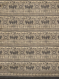 KALINI Black & Beige Silk Blend Printed Khadi Saree