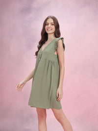 DressBerry V-Neck Ruffled Detailing A-Line Dress