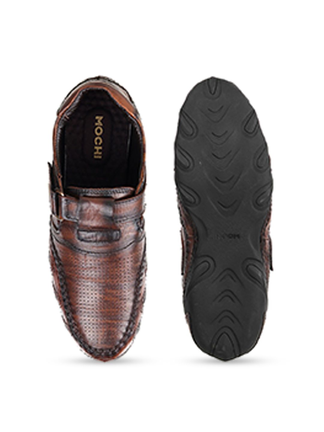 Mochi Men Tan & Black Leather Shoe-Style Sandals