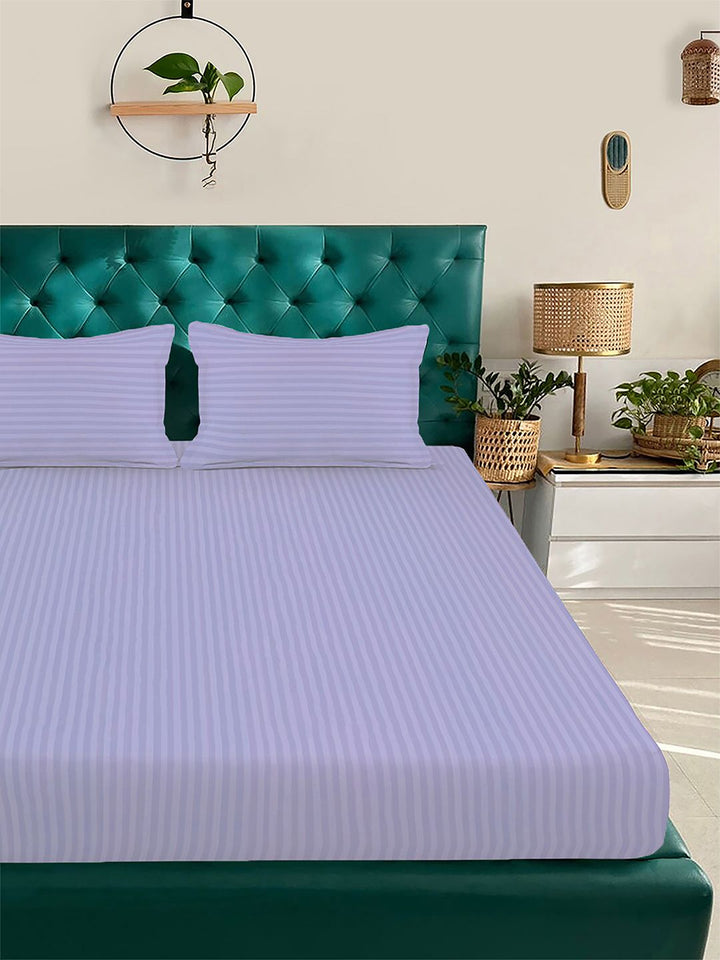 Myntra Elegant Homes Lavender & White Striped 300 TC King Bedsheet dengan 2 Sarung Bantal