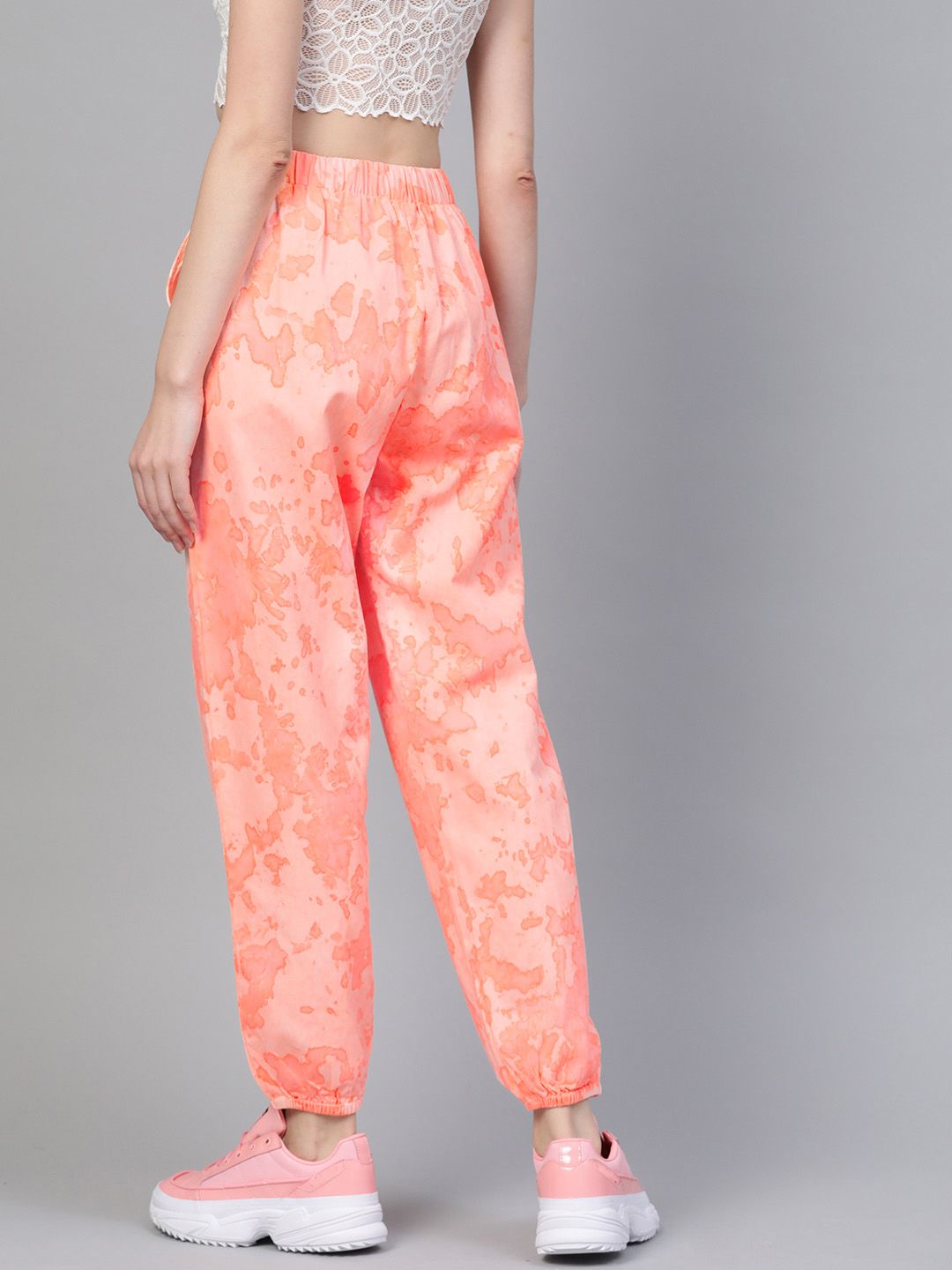 SASSAFRAS Women Peach-Coloured Tie & Dye Twill Pure Cotton Joggers