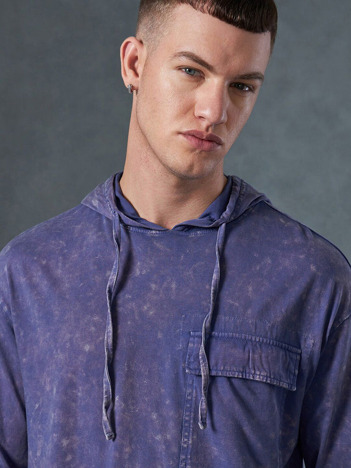Bewakoof Acid Wash Hooded Long Sleeves Pockets Cotton Oversized T-shirt
