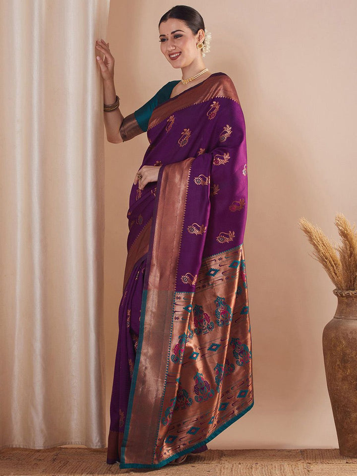 Saree mall Ethnic Motifs Woven Design Zari Paithani Sarees