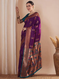 Saree mall Ethnic Motifs Woven Design Zari Paithani Sarees