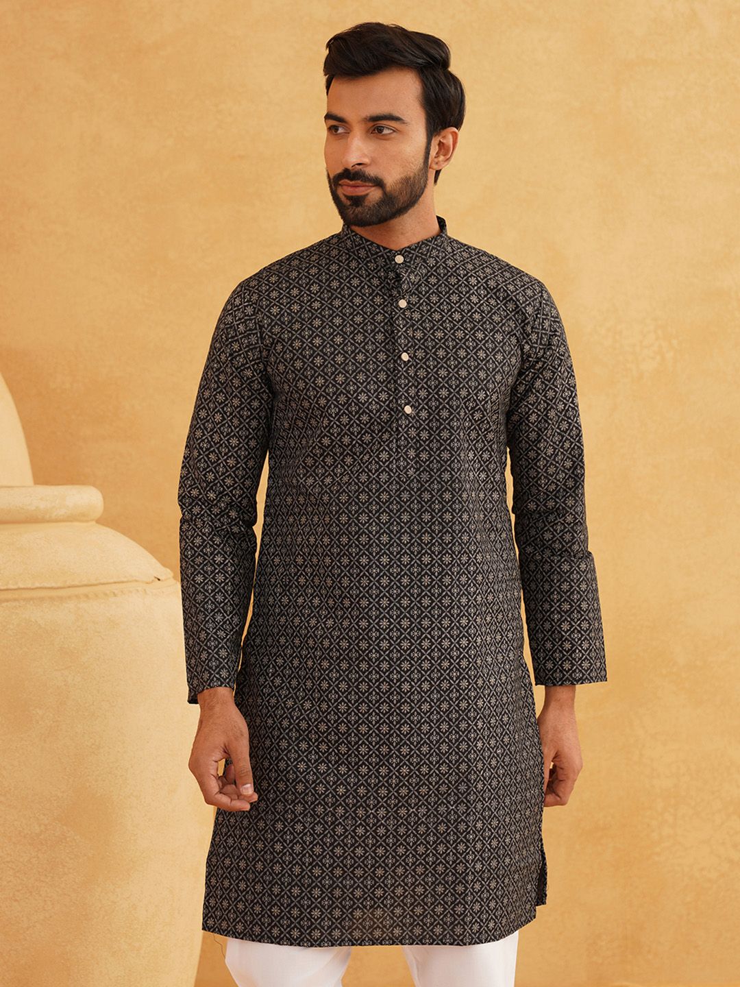 SOJANYA Motif Etnik Bercetak Kurta Kolar Mandarin Dengan Piyama