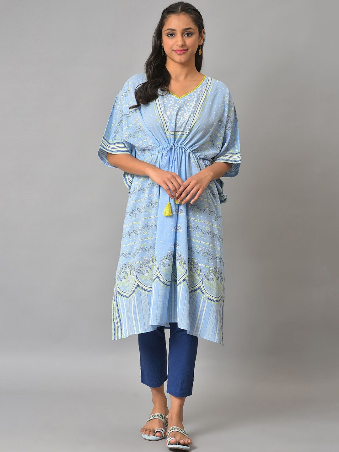 AURELIA Ethnic Motifs Printed Kaftan Pure Cotton Kurta