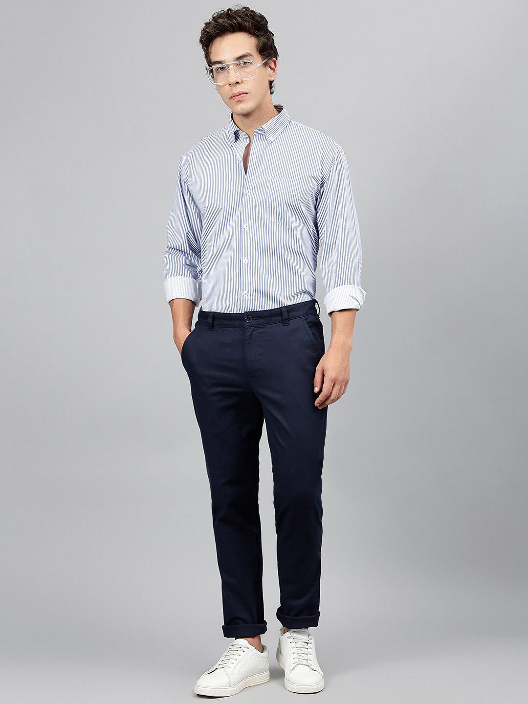 Hancock Standard Slim Fit Striped Button-Down Collar Pure Cotton Casual Shirt