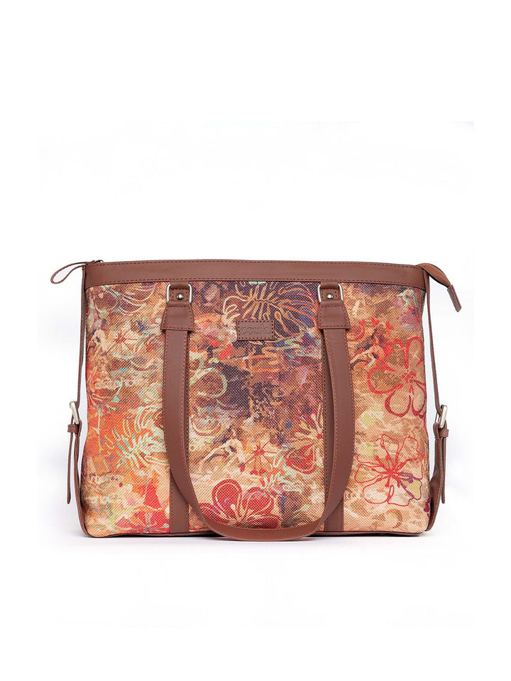 ZOUK Red & Yellow Printed Vegan Leather Sustainable Laptop Bag