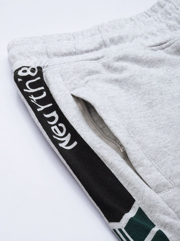 The Indian Garage Co Men Grey & Teal-Green Printed Slim-Fit Joggers