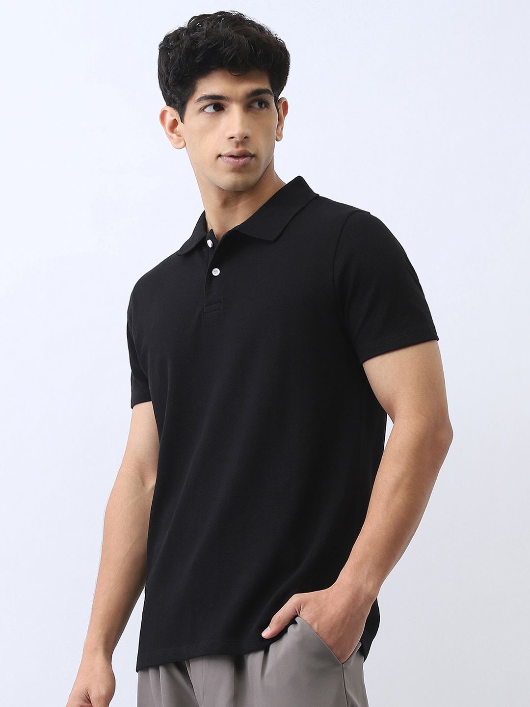 Urbano Fesyen Lelaki Hitam Pepejal Biasa Half Sleeve Cotton Polo T-Shirt