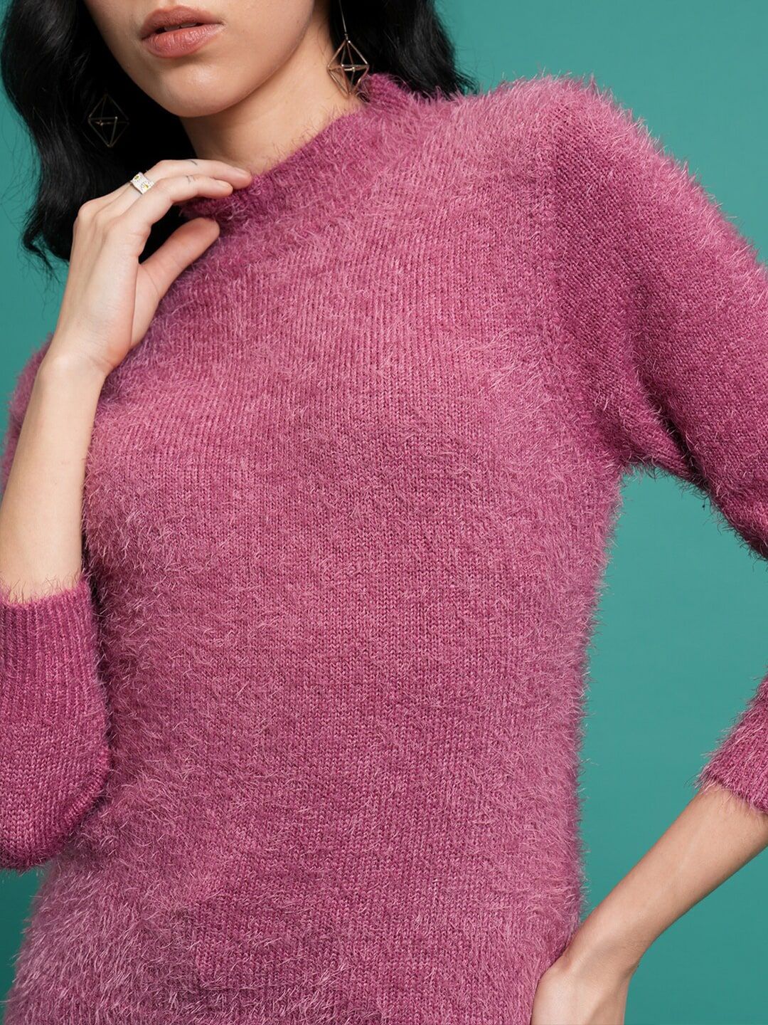Tokyo Talkies Purple Mock Collar Acrylic Pullover