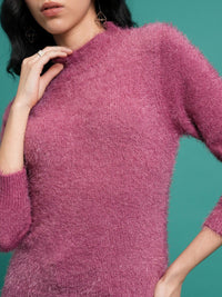 Tokyo Talkies Purple Mock Collar Acrylic Pullover