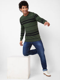 SPYKAR Striped Ribbed Cotton Pullover Sweater