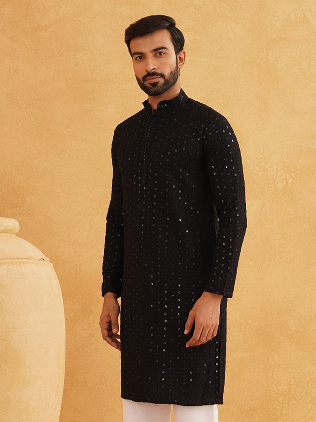 SOJANYA Ethnic Motifs Embroidered Sequinned Pure Cotton Kurta