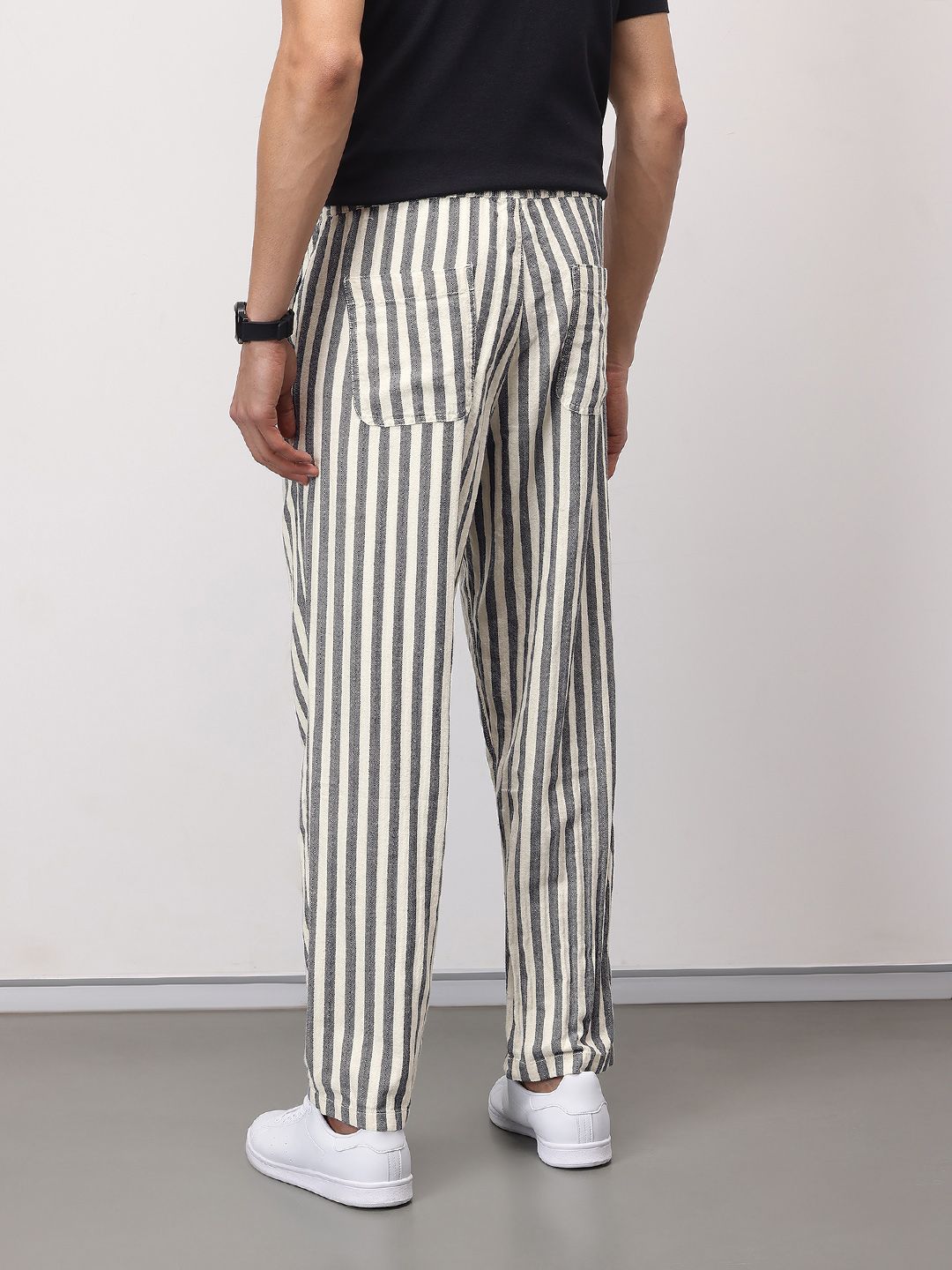 ether Zen Men Striped Cotton Linen Chinos Trousers