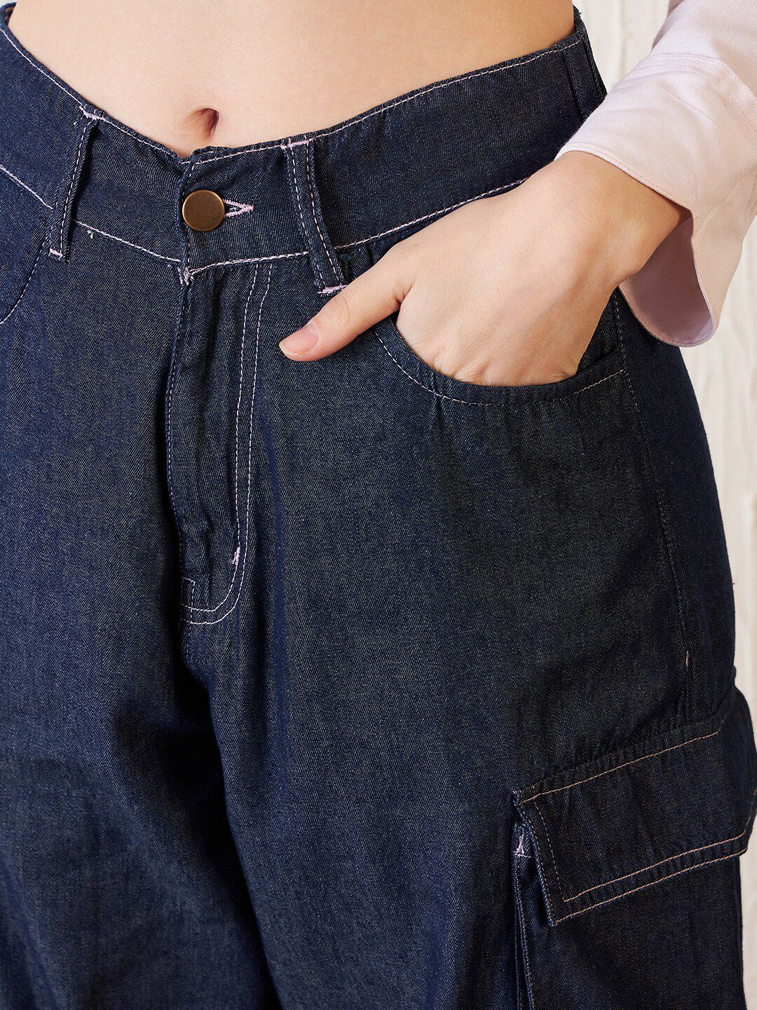 Antheaa Women Blue Comfort Relaxed Fit Stretchable Denim Cargo